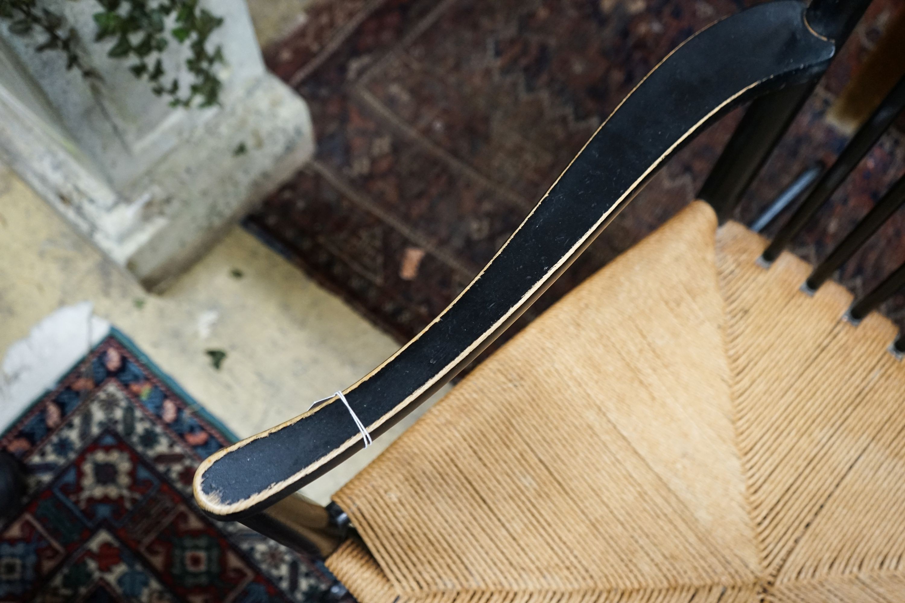 Hans J Wegner for Fredericia J18 FDB Danish rocking chair. 1960's ebonised beech. Original paper cord seat, width 63cm, depth 56cm, height 112cm